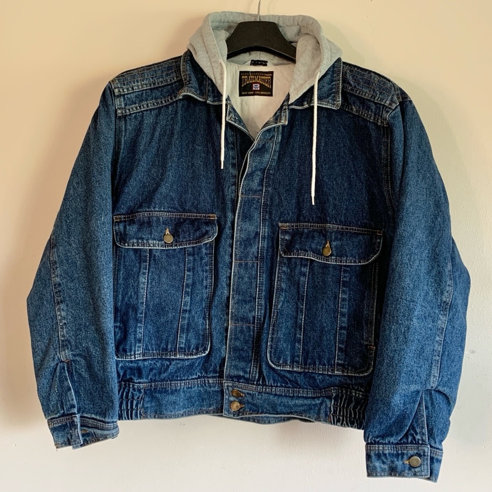 Vintage Trailmaster New York Los Angeles Blue Jean Cotton Denim Hooded Jacket XL